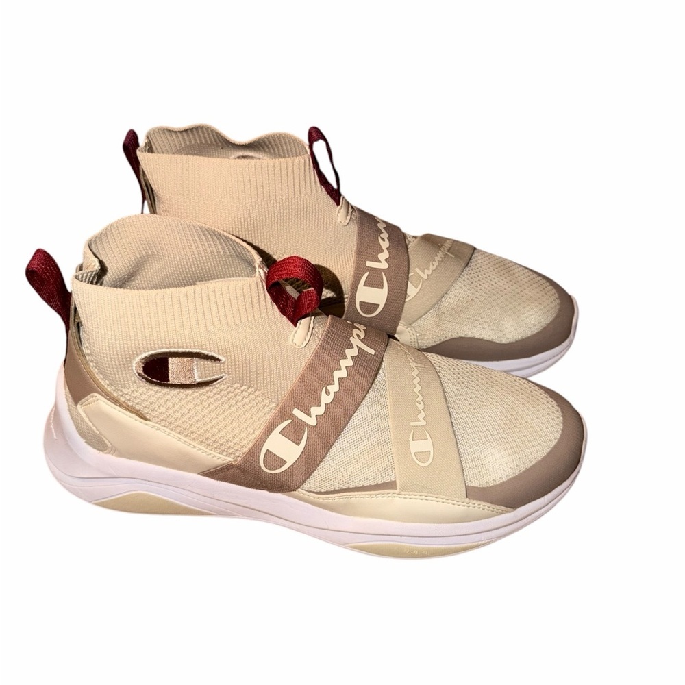 Champion Rally Pro Slip-On Sneakers | Beige & Burgundy | Women’s Size 11